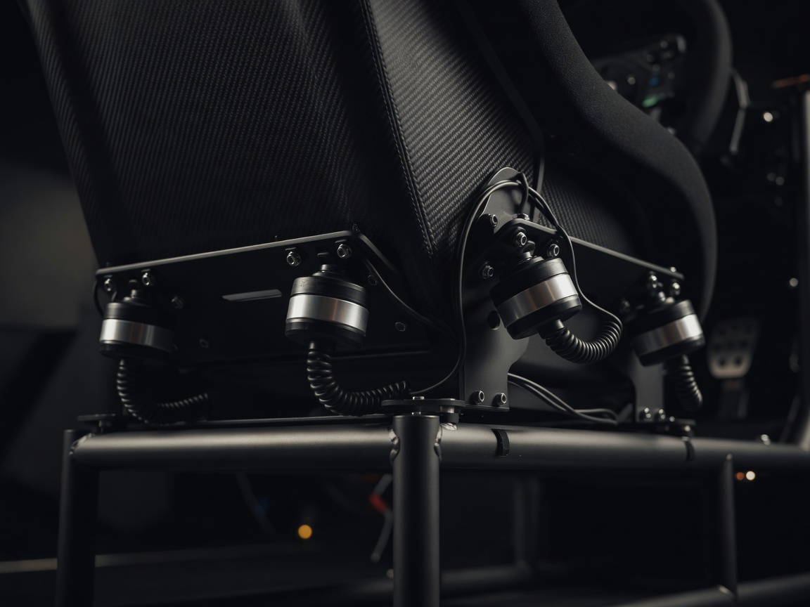 Audio transducers mounted underneath a sim racing seat